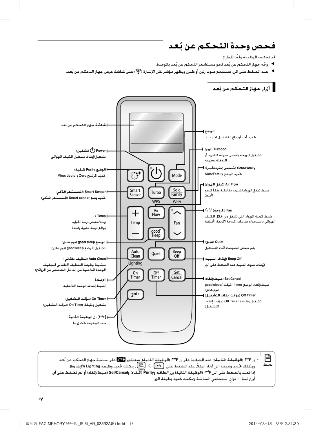 Samsung AF28FSSDADFNMG, AF28FSSDAWKNFA دعُب نع مكحتلا ةدحو صحف, دعُب نع مكحتلا زاهج رارزأ, دعُب نع مكحتلا زاهج ةشاش ىلع 