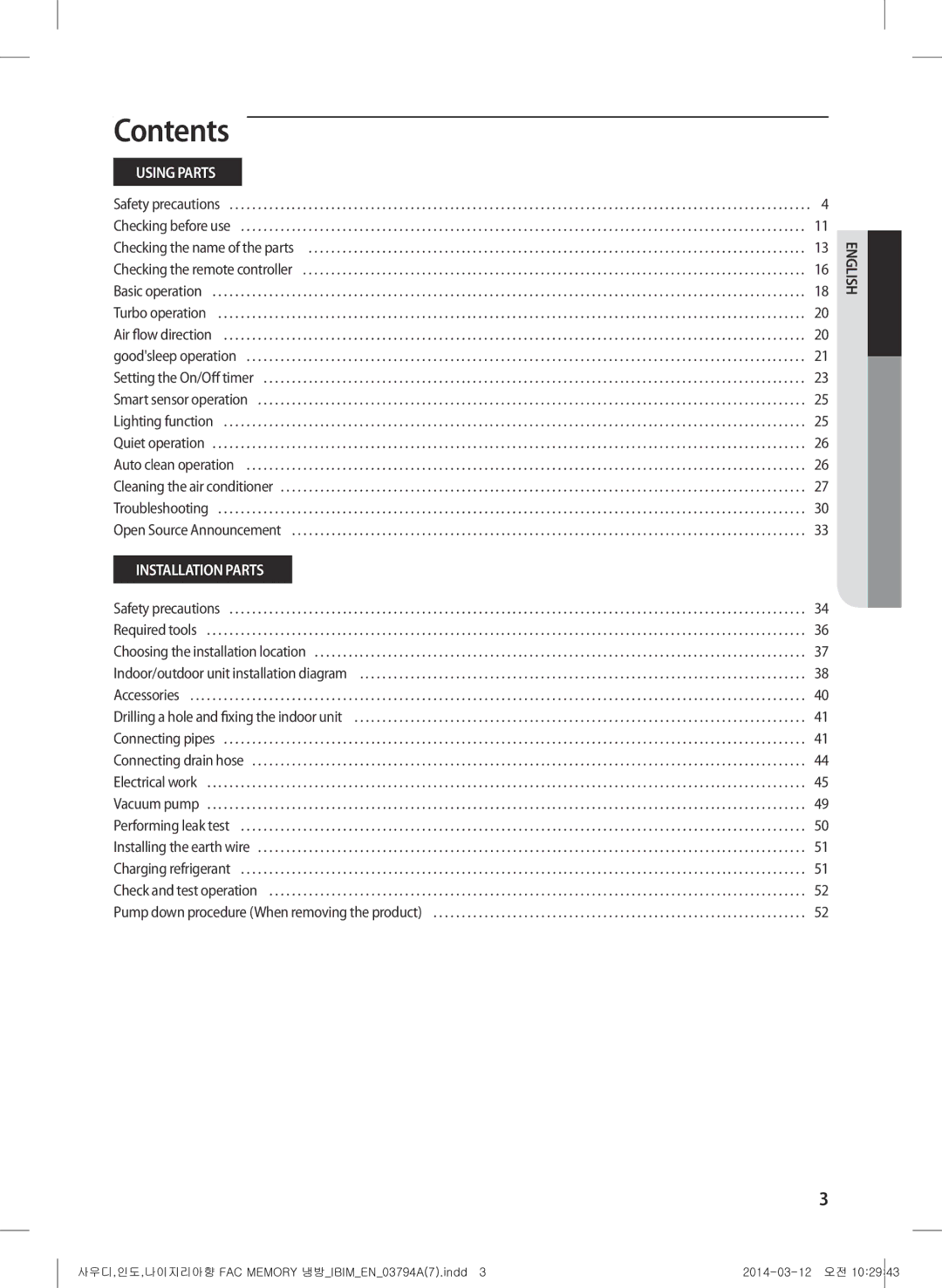 Samsung AF28FVZDAWKNMG, AF28FVSDADFNMG manual Contents 