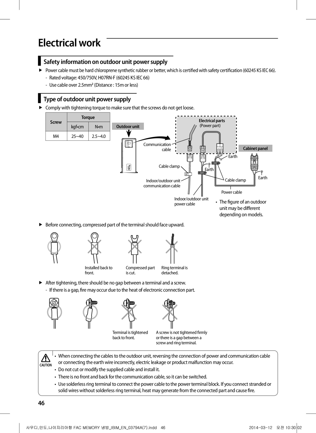 Samsung AF28FVSDADFNMG, AF28FVZDAWKNMG Safety information on outdoor unit power supply, Type of outdoor unit power supply 