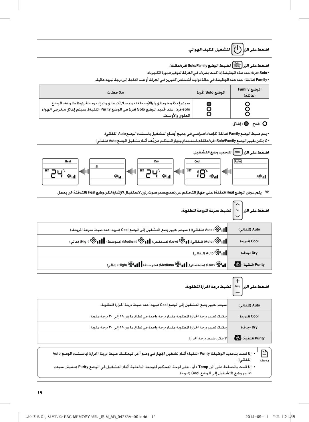 Samsung AF28HVSDADFNMG manual تاظحلام, Family عضولا, ليغشتلا عضو ديدحتل, رزلا ىلع طغضا, يئاقلت 