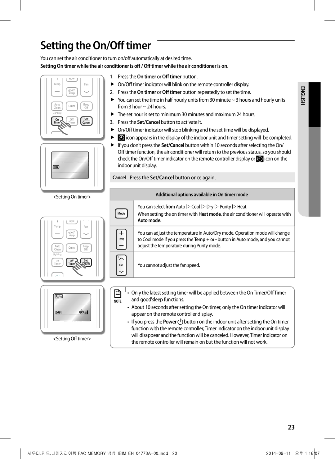 Samsung AF28HVSDADFNMG manual Setting the On/Off timer, Goodsleep functions 