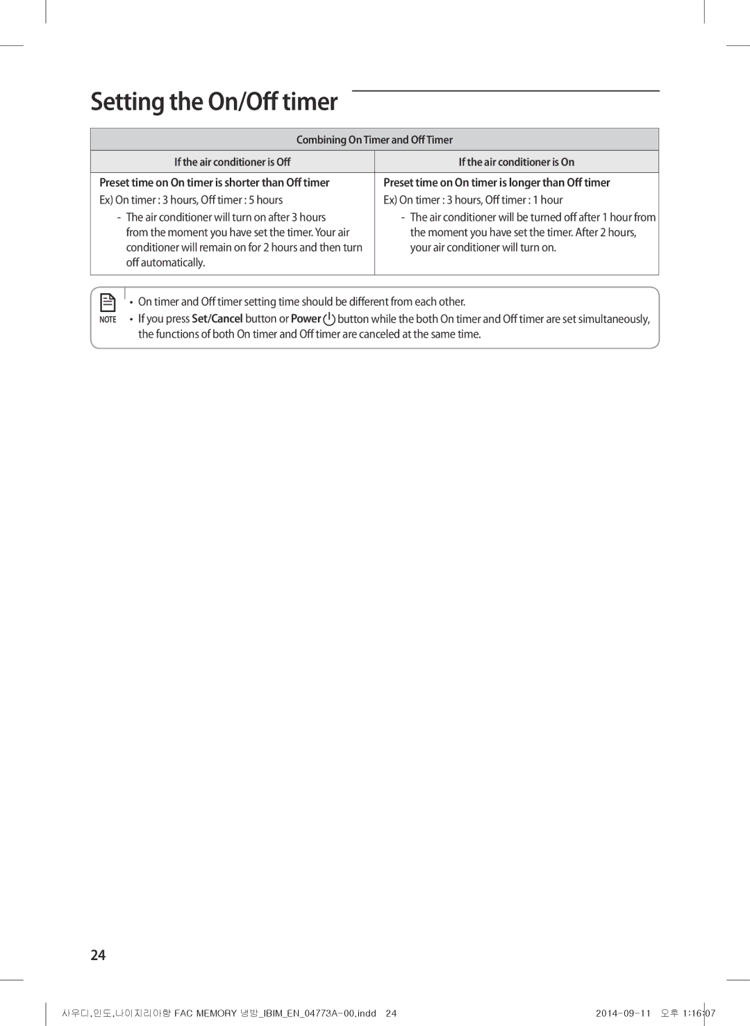 Samsung AF28HVSDADFNMG manual Your air conditioner will turn on, Air conditioner will turn on after 3 hours 