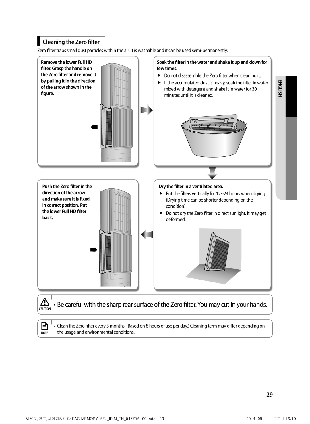 Samsung AF28HVSDADFNMG manual Cleaning the Zero filter 