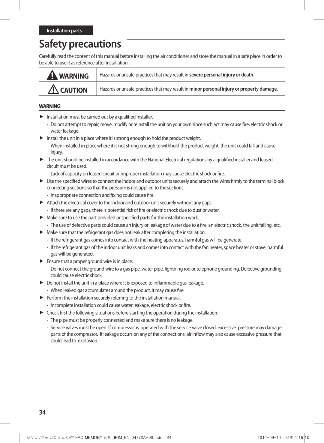 Samsung AF28HVSDADFNMG manual Installation parts 