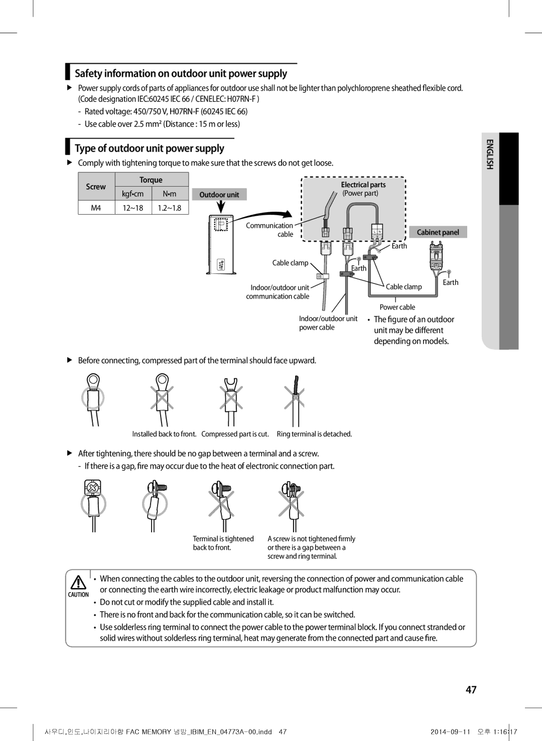 Samsung AF28HVSDADFNMG manual Safety information on outdoor unit power supply, Type of outdoor unit power supply 