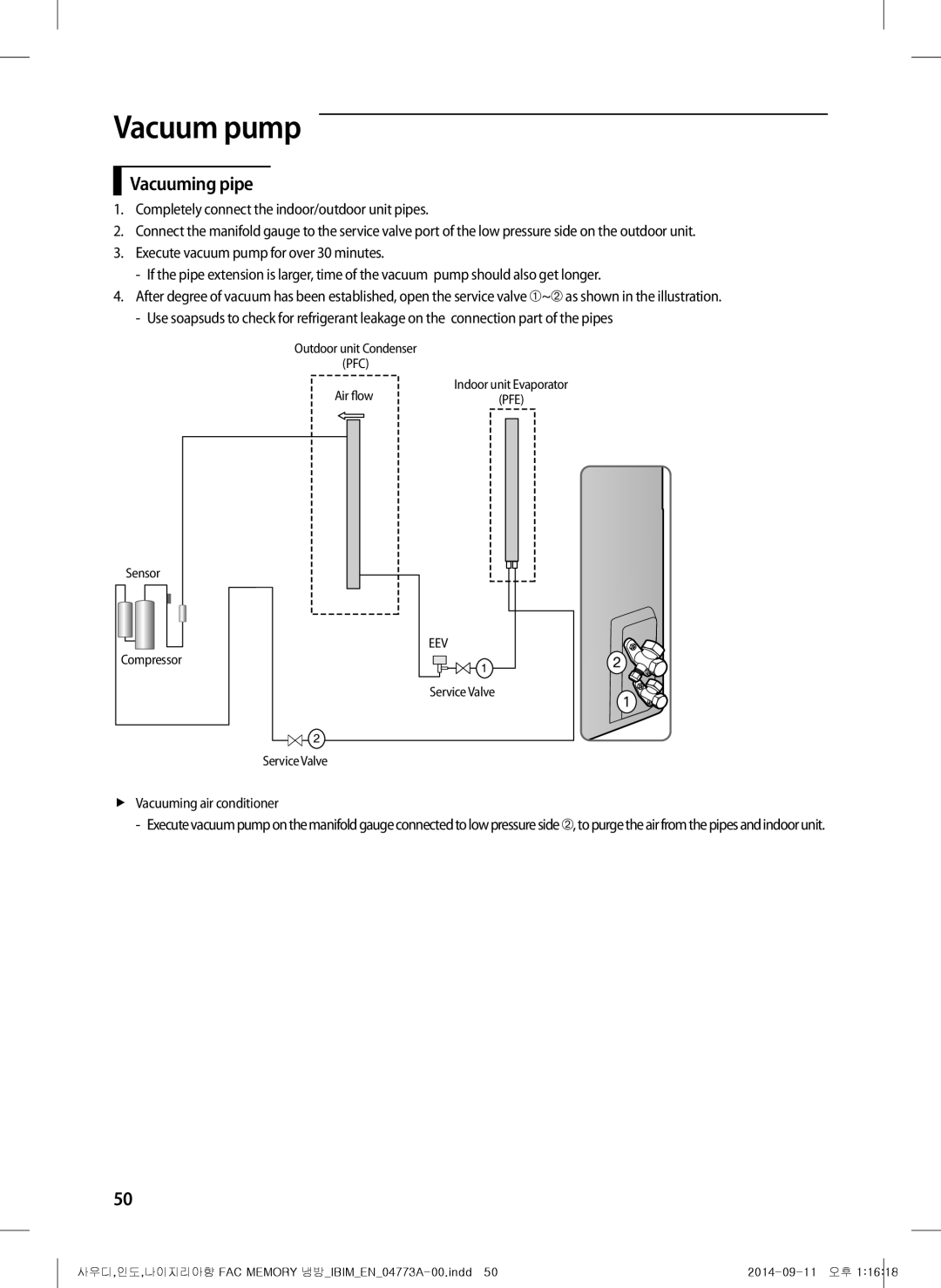 Samsung AF28HVSDADFNMG manual Vacuum pump, Vacuuming pipe 