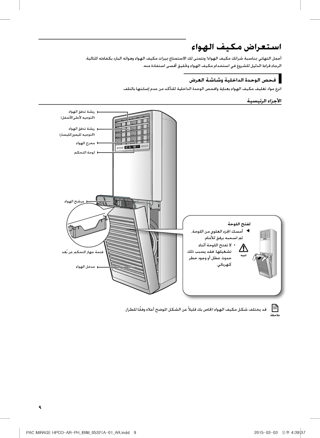 Samsung AP55M1ANUMG, AF55GC1MBEENMG ءاوهلا فيكم ضارعتسا, ضرعلا ةشاشو ةيلخادلا ةدحولا صحف, ةيسيئرلا ءازجلأا, ةحوللا حتفل 