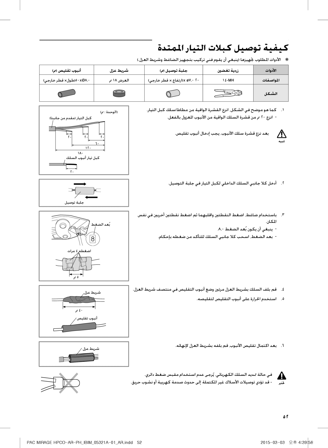 Samsung AP55M2ANUMG manual ةدتملما رايتلا تلابك ليصوت ةيفيك, ليصوتلا ةبلج يف رايتلا لبكل يلخادلا كلسلا يبناج لاك لخدأ2 