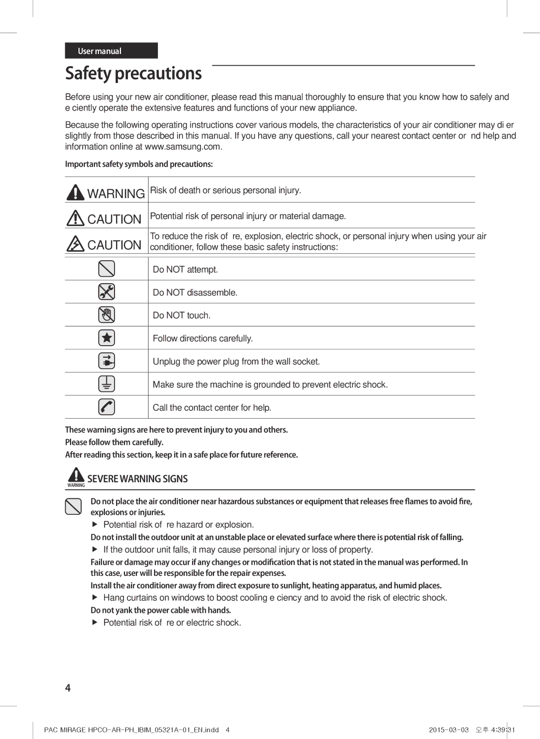 Samsung AF55GC1MAEENMG, AF55GC1MBEENMG, AP55M0AXUMG manual Safety precautions, Important safety symbols and precautions 