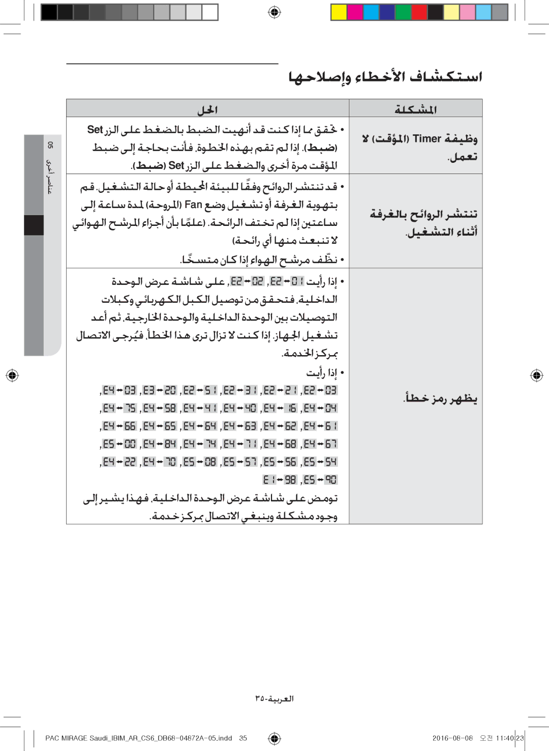 Samsung AF55JS1MAAPNMG, AF55JV1MAAPNMG, AF55MV1MAEENMG, AF55JS1MAEENMG, AF55JS3MAAPNMG manual لمعت, ليغشتلا ءانثأ, 35-ةيبرعلا 