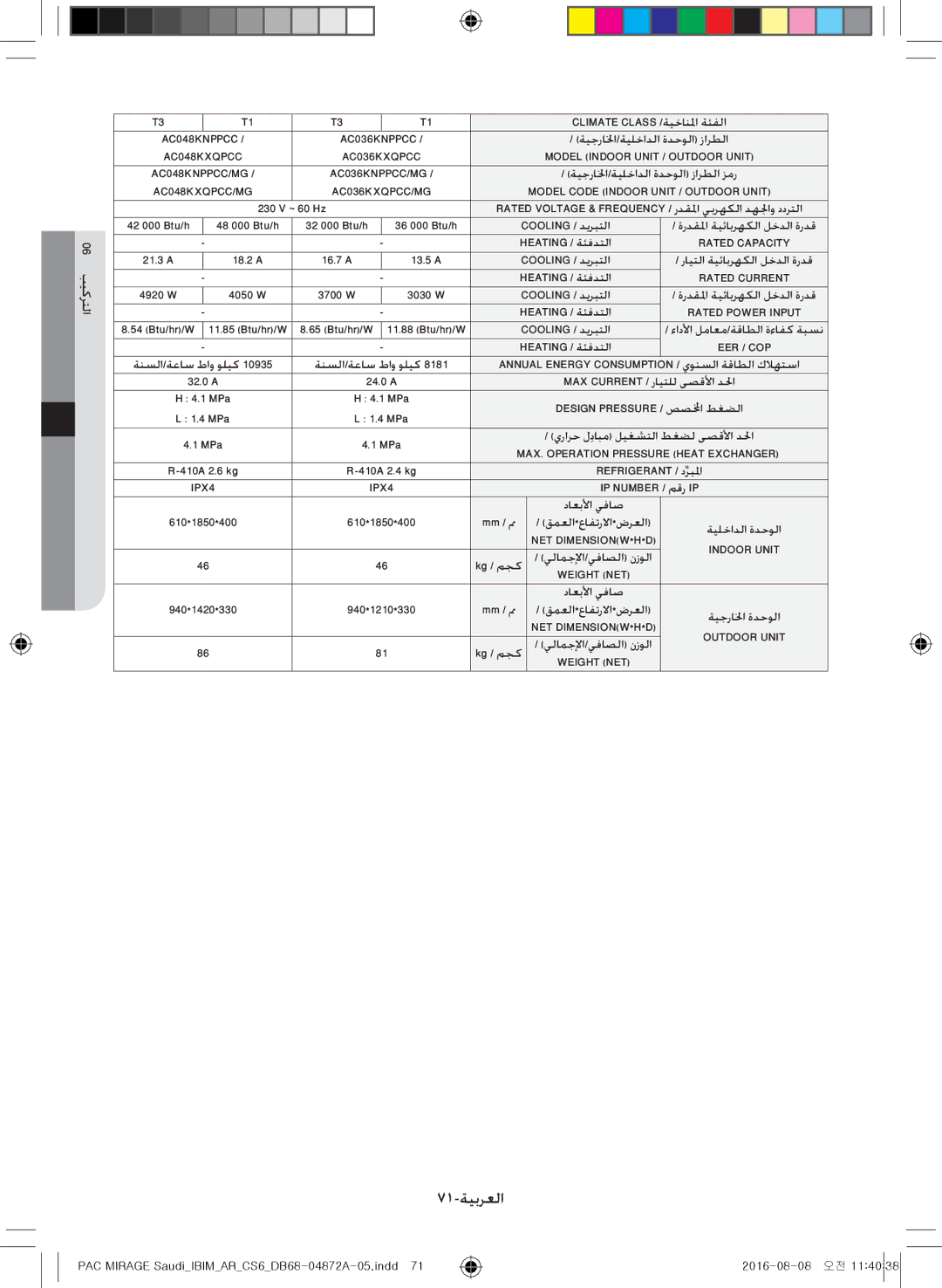 Samsung AF55MV1MAEENMG, AF55JV1MAAPNMG, AF55JS1MAEENMG, AF55JS3MAAPNMG, AF55JS3MAEENMG, AF55JS1MAAPNMG manual 71-ةيبرعلا 