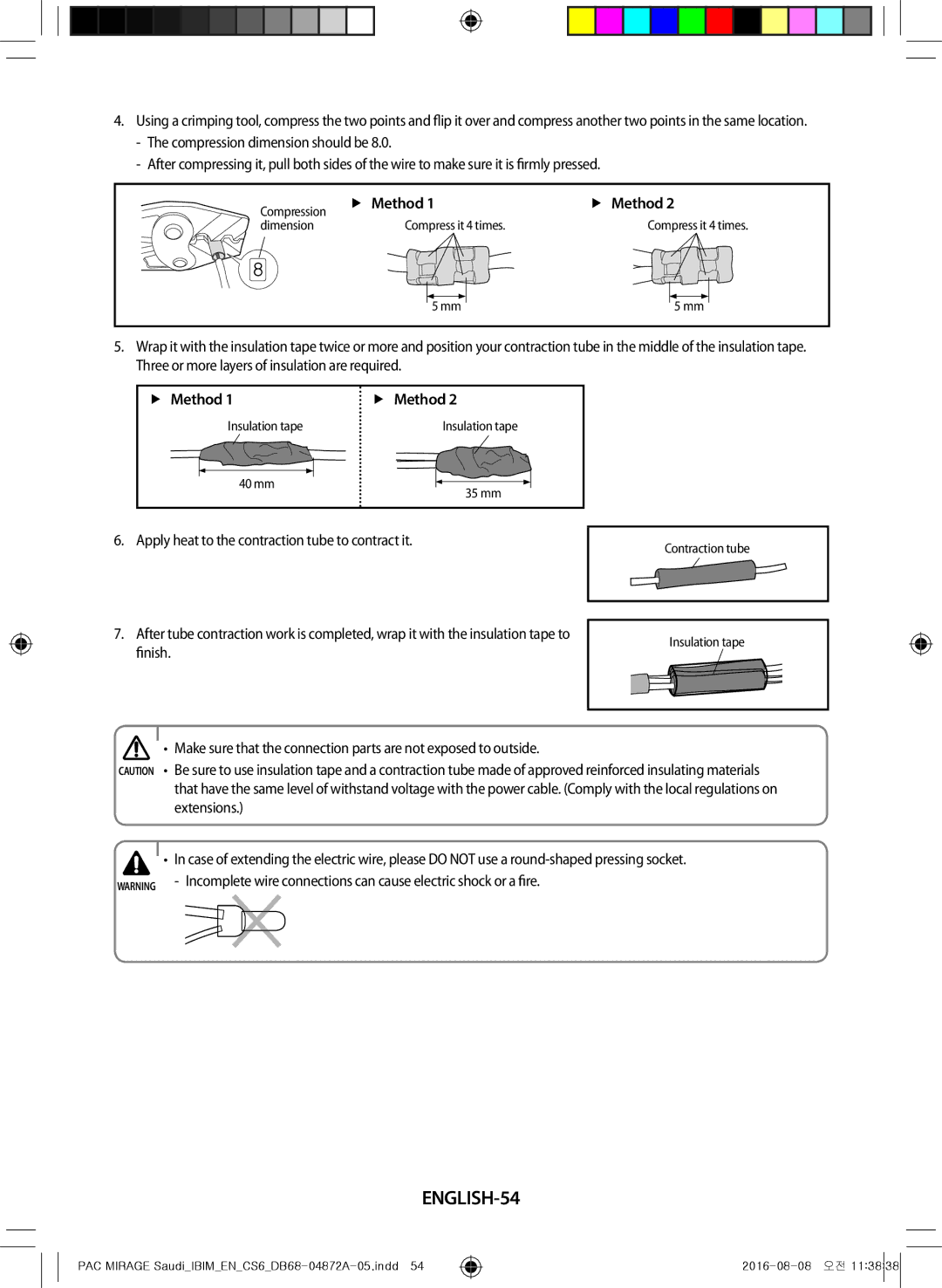 Samsung AF55JS3MAEENMG, AF55JV1MAAPNMG manual ENGLISH-54, FfMethod, Apply heat to the contraction tube to contract it 