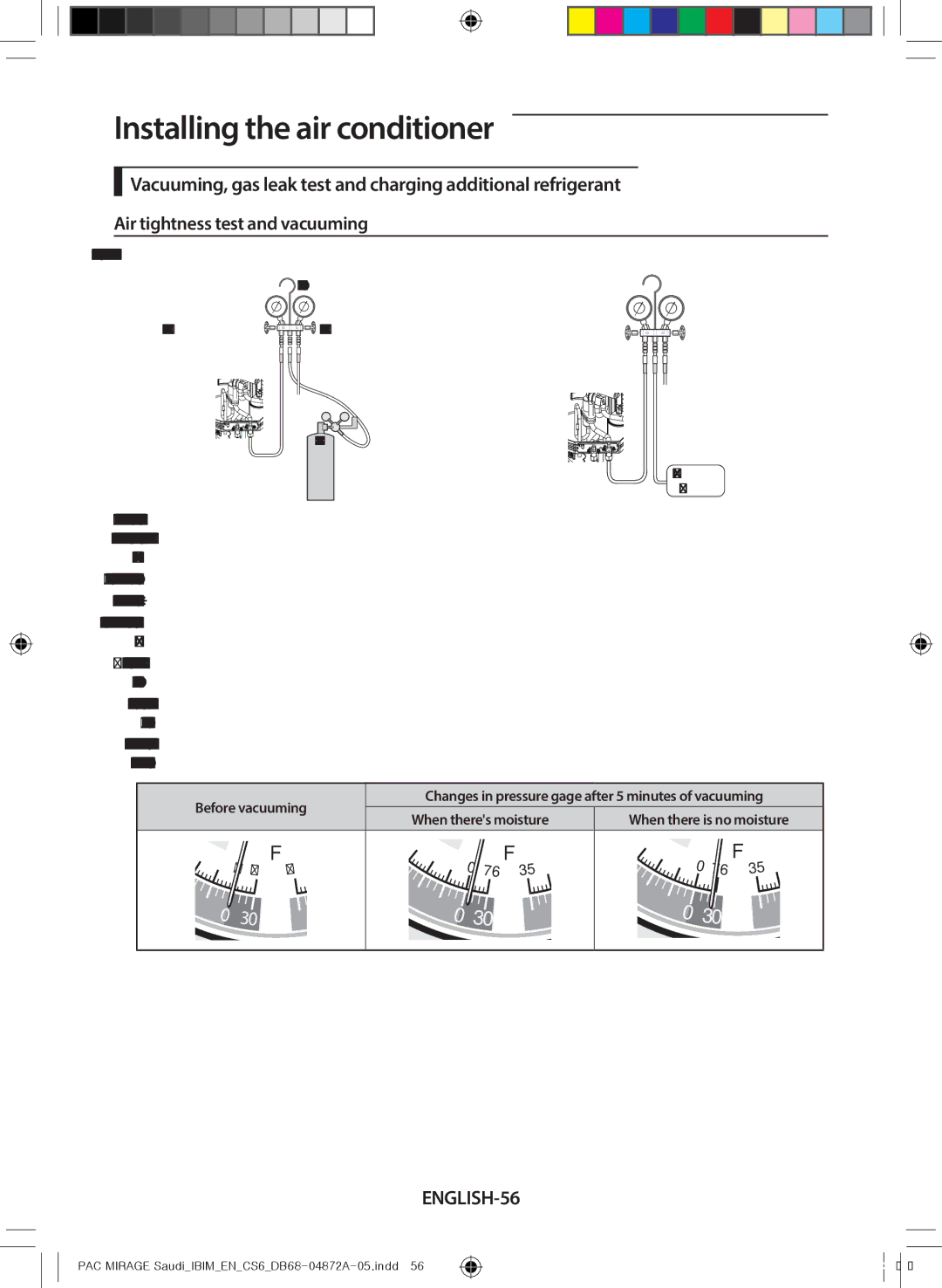 Samsung AF55JV1MAEEXMG, AF55JV1MAAPNMG, AF55MV1MAEENMG, AF55JS1MAEENMG manual Installing the air conditioner, ENGLISH-56 