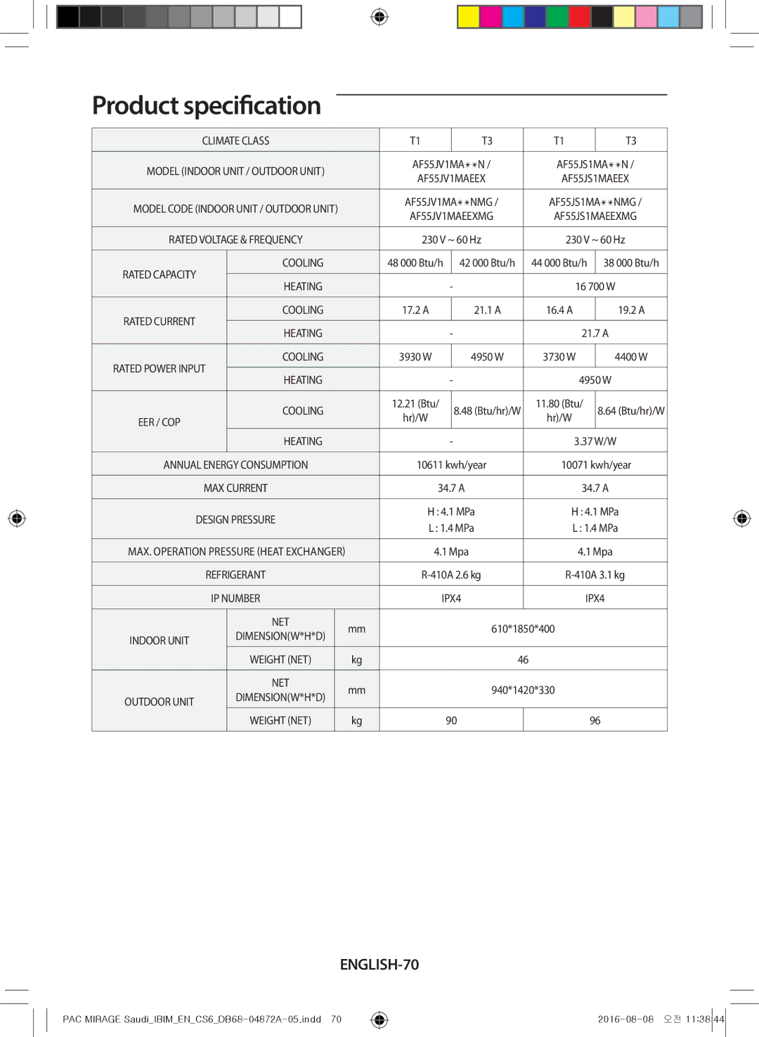 Samsung AF55JV1MAAPNMG, AF55MV1MAEENMG, AF55JS1MAEENMG, AF55JS3MAAPNMG, AF55JS3MAEENMG, AF55JS1MAAPNMG manual ENGLISH-70 