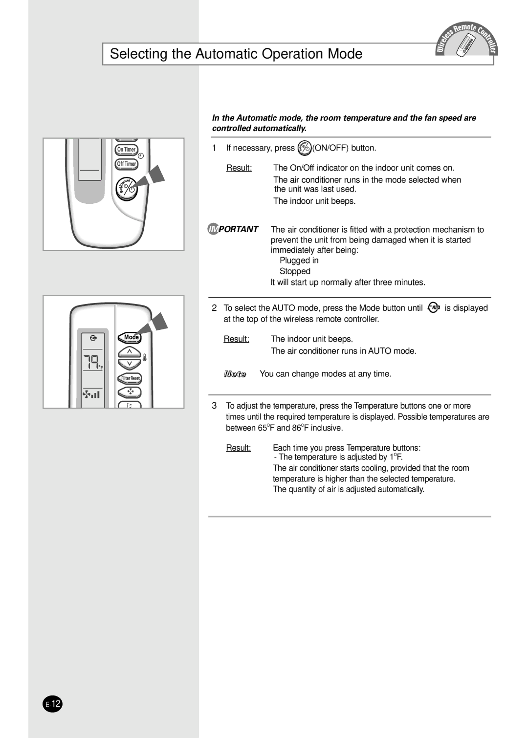 Samsung AFPCC052CA0 manuel dutilisation Selecting the Automatic Operation Mode 