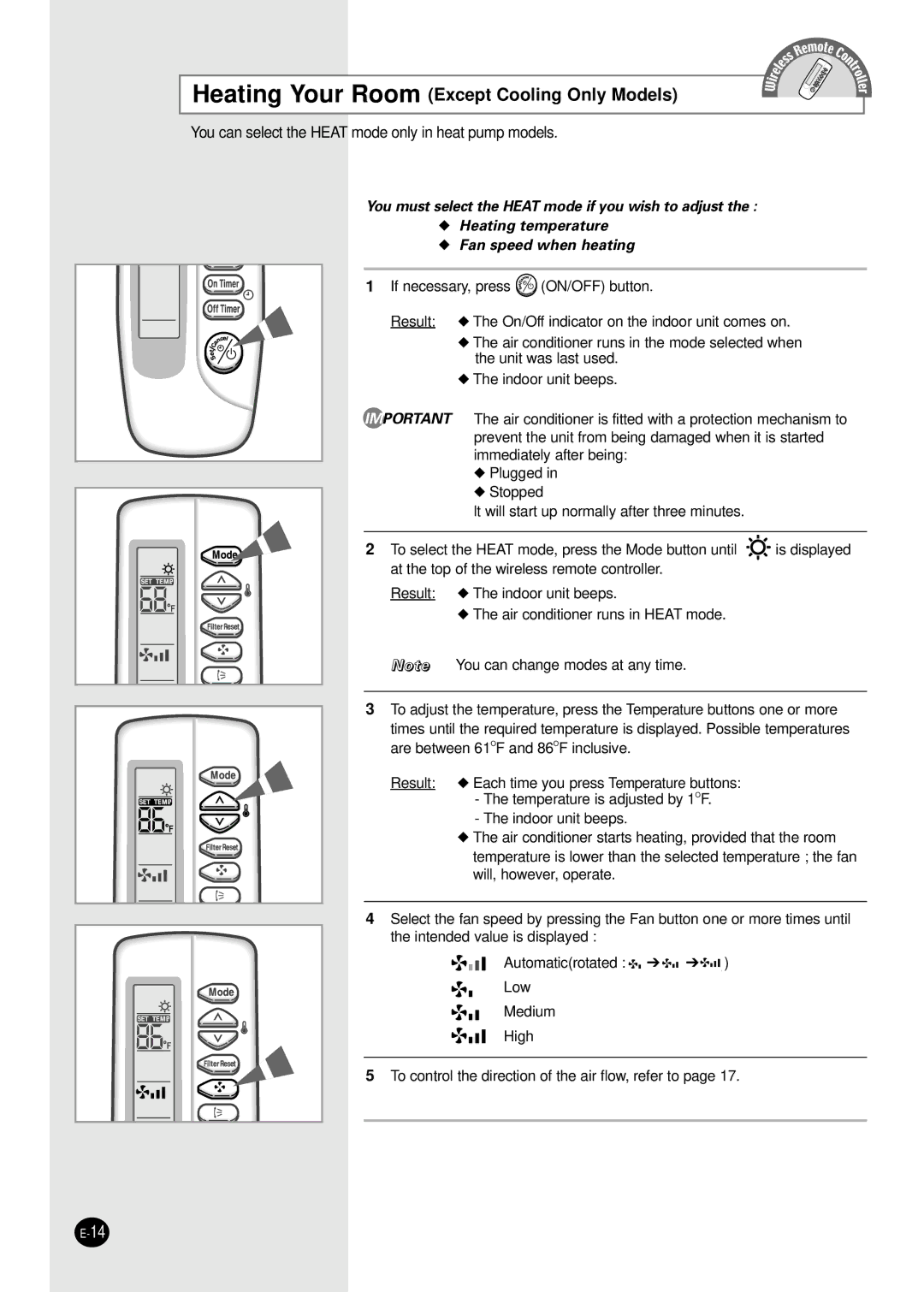 Samsung AFPCC052CA0 manuel dutilisation Heating Your Room Except Cooling Only Models 