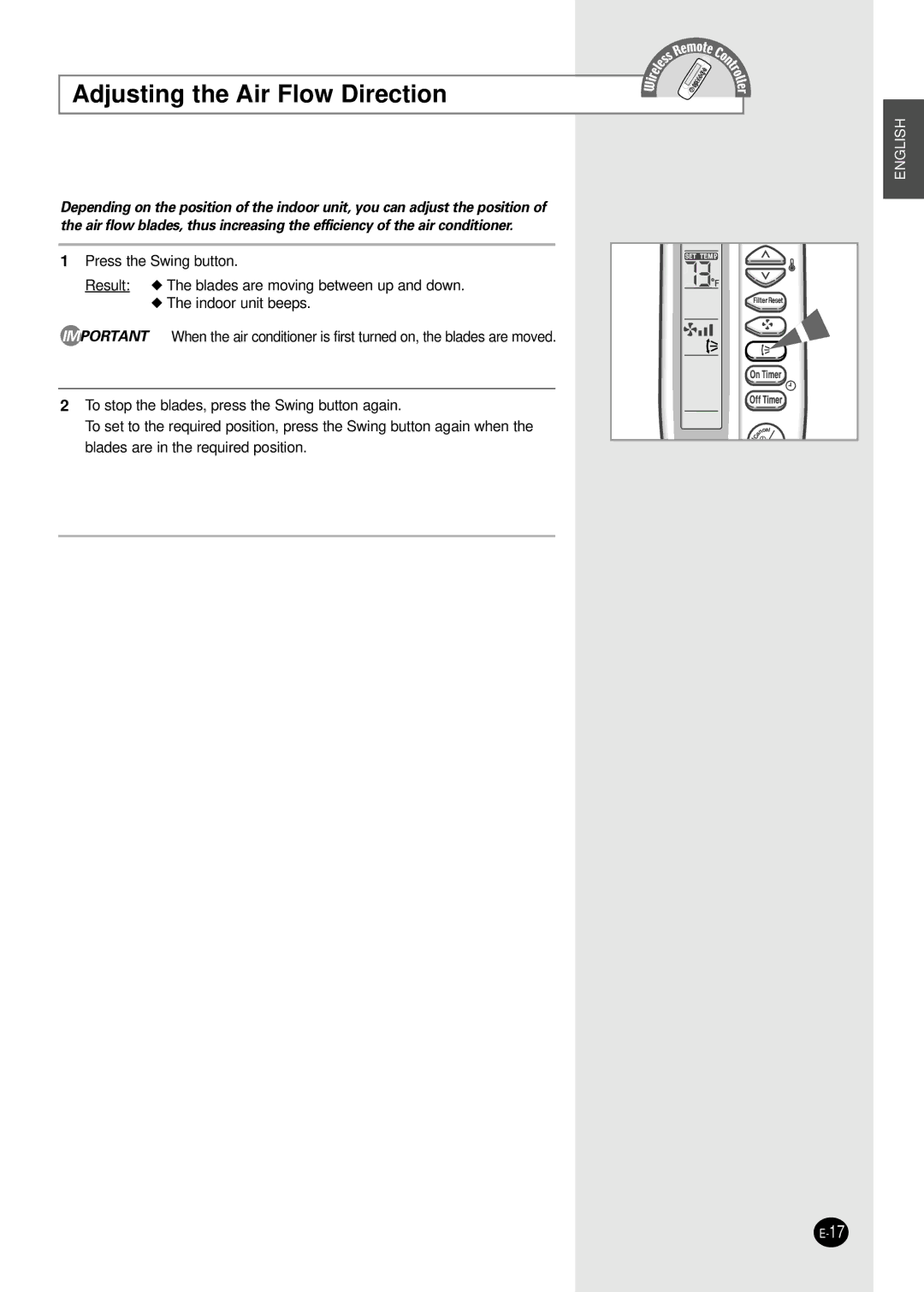 Samsung AFPCC052CA0 manuel dutilisation Adjusting the Air Flow Direction 