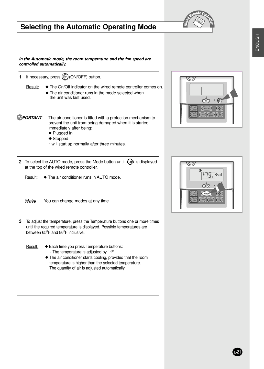 Samsung AFPCC052CA0 manuel dutilisation Selecting the Automatic Operating Mode 