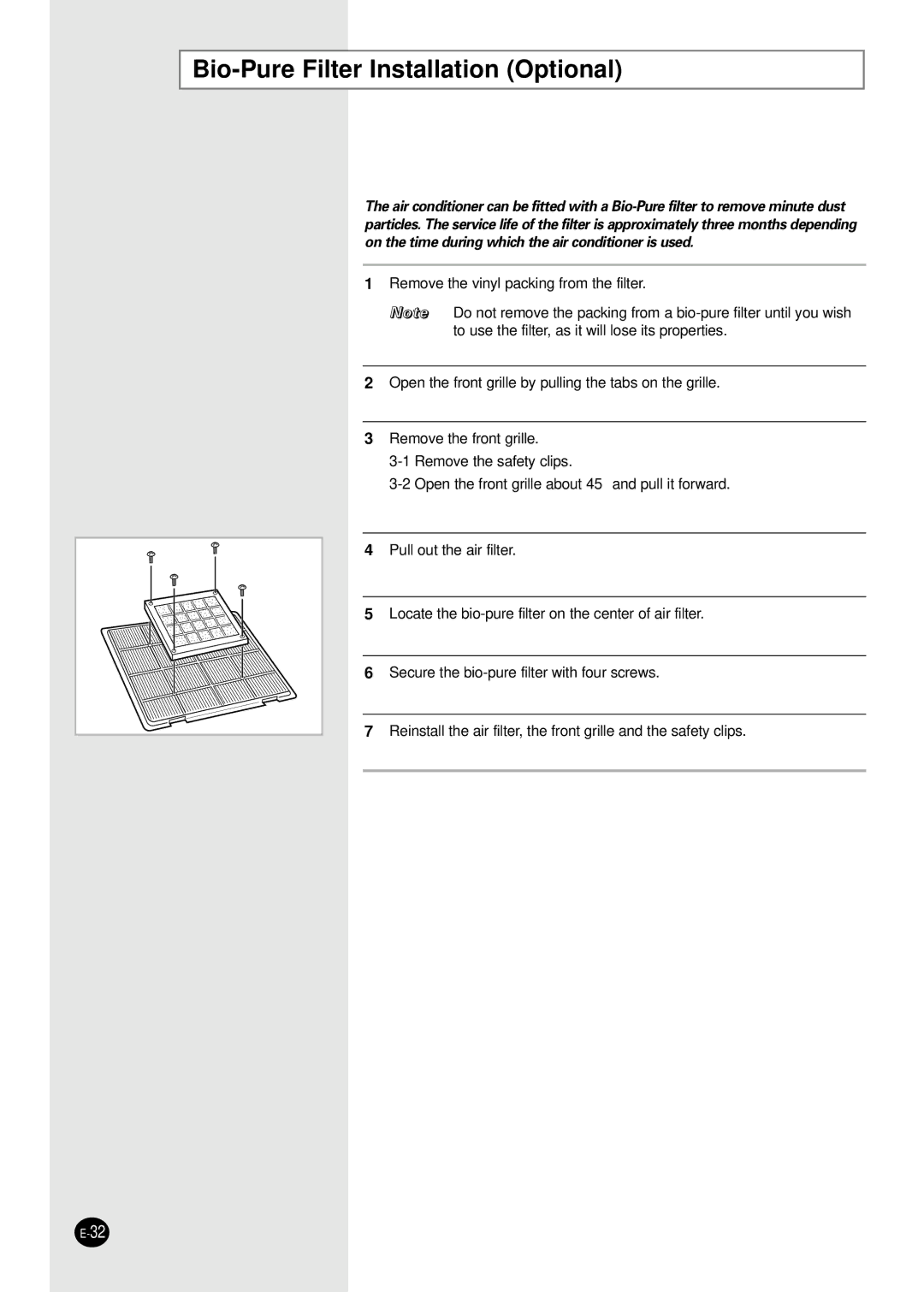 Samsung AFPCC052CA0 manuel dutilisation Bio-Pure Filter Installation Optional 