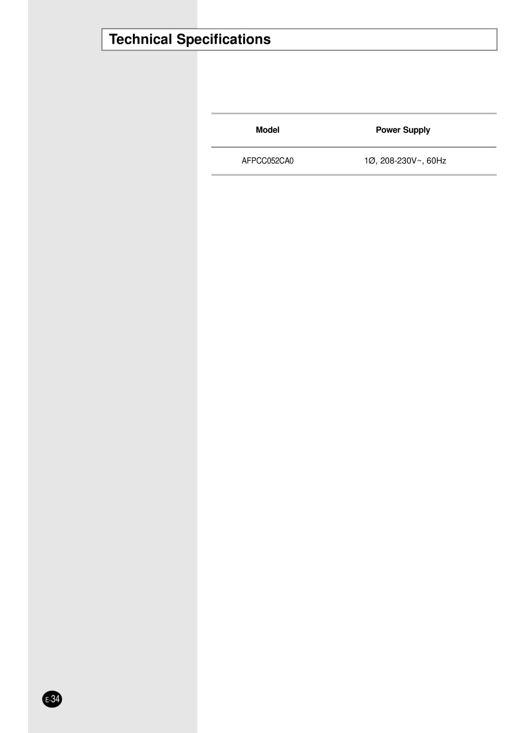 Samsung AFPCC052CA0 manuel dutilisation Technical Specifications 