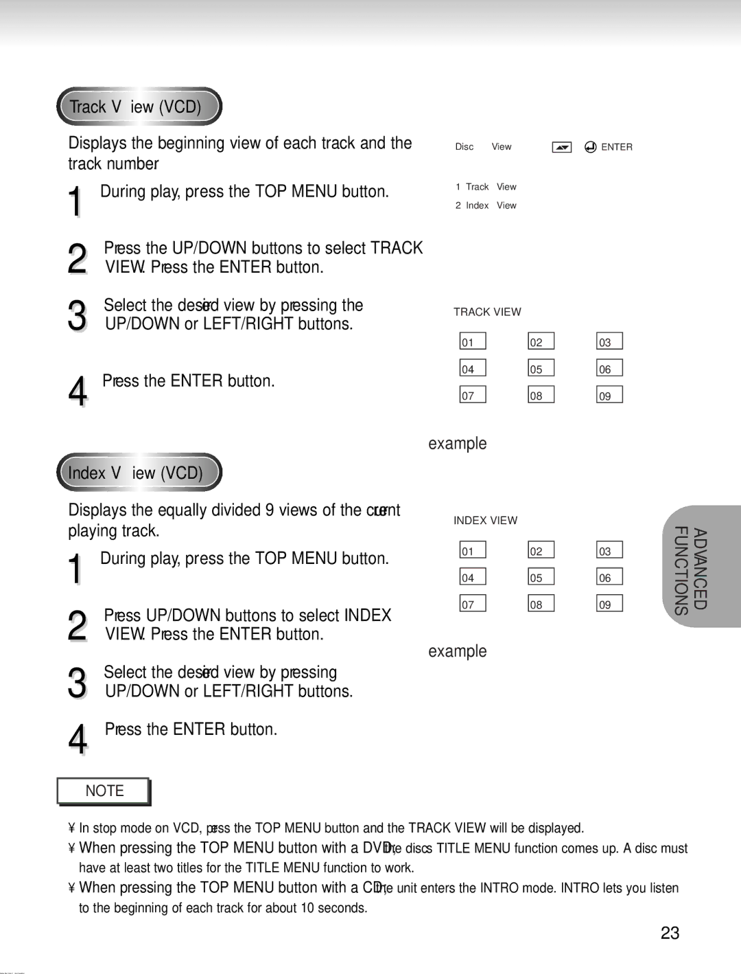 Samsung AH68-00723A manual Using the Disc View Function, Track View VCD, Index View VCD, Example 