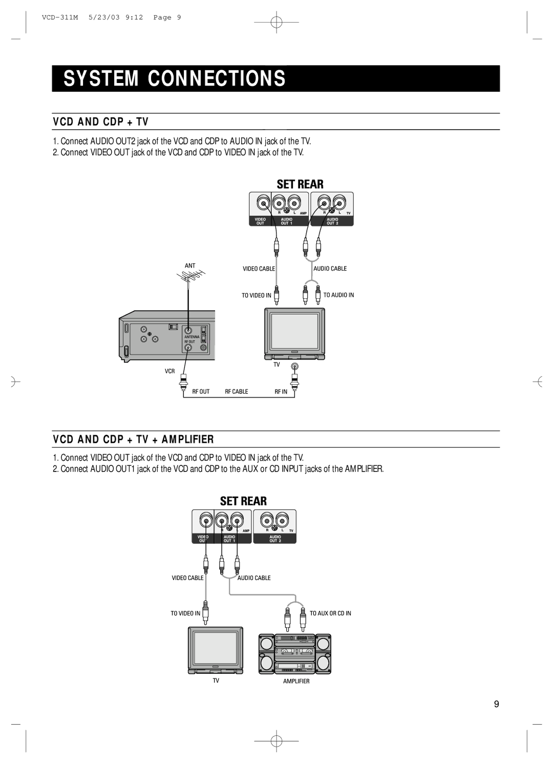 Samsung AH68-00934B manual System Connections, VCD and CDP + TV + Amplifier 