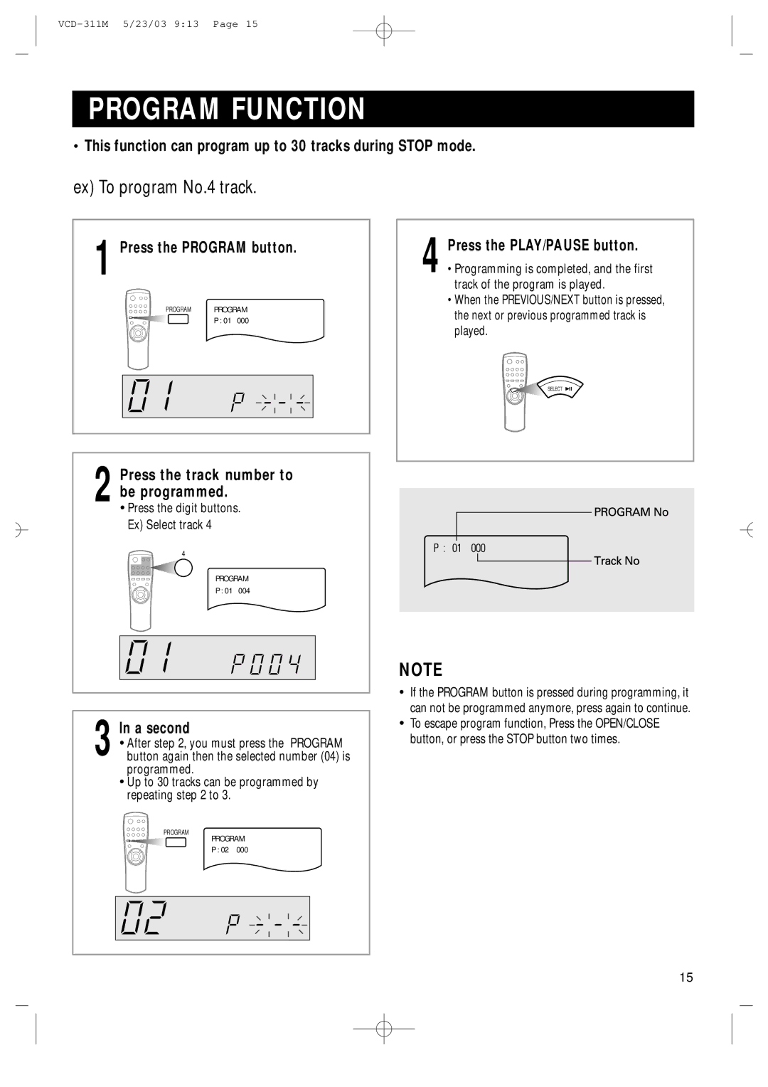 Samsung AH68-00934B manual Program Function 