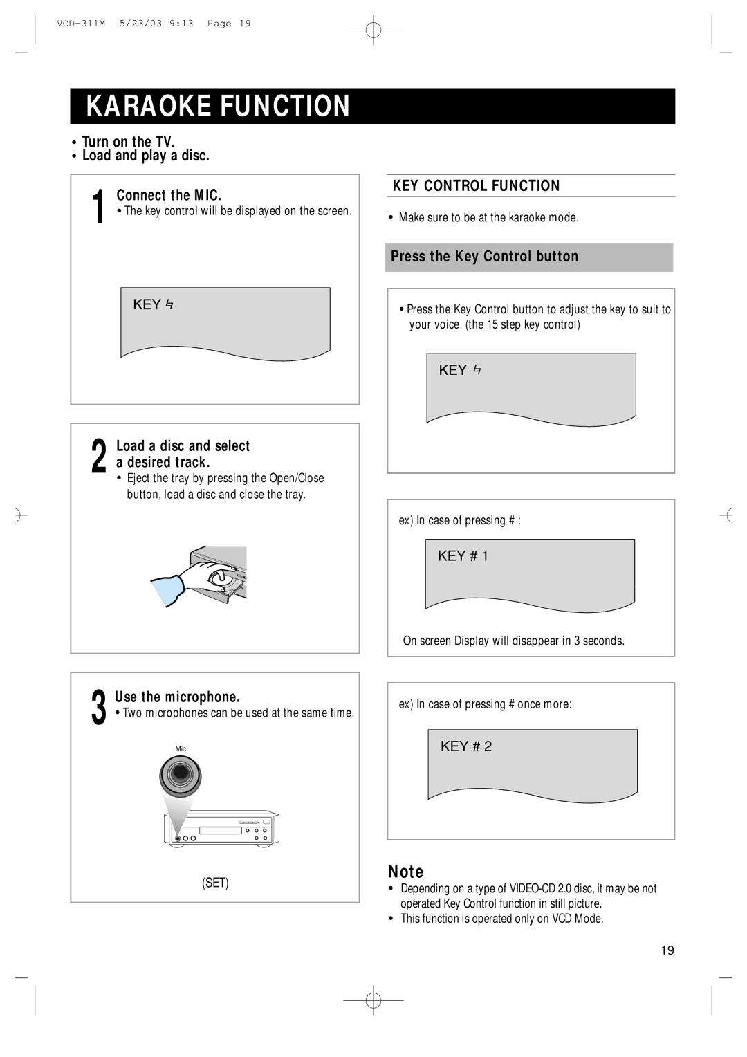 Samsung AH68-00934B manual Karaoke Function, Turn on the TV Load and play a disc Connect the MIC, 3Use the microphone 