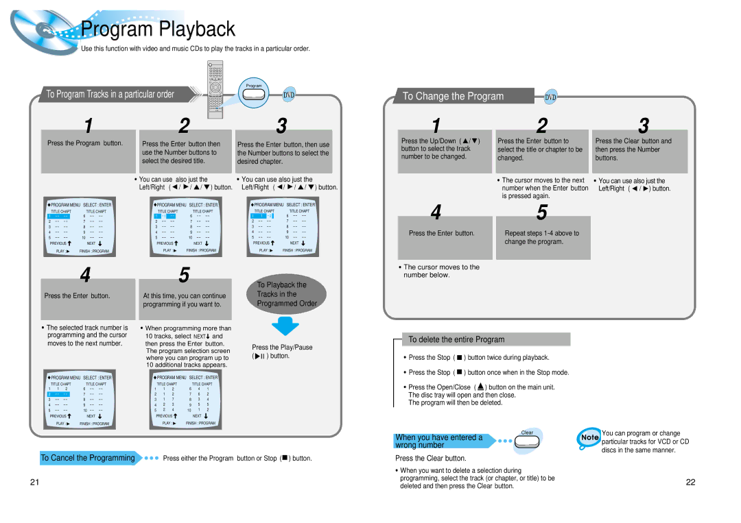 Samsung AH68-01008B Program Playback, To Change the Program, To delete the entire Program, To Cancel the Programming 