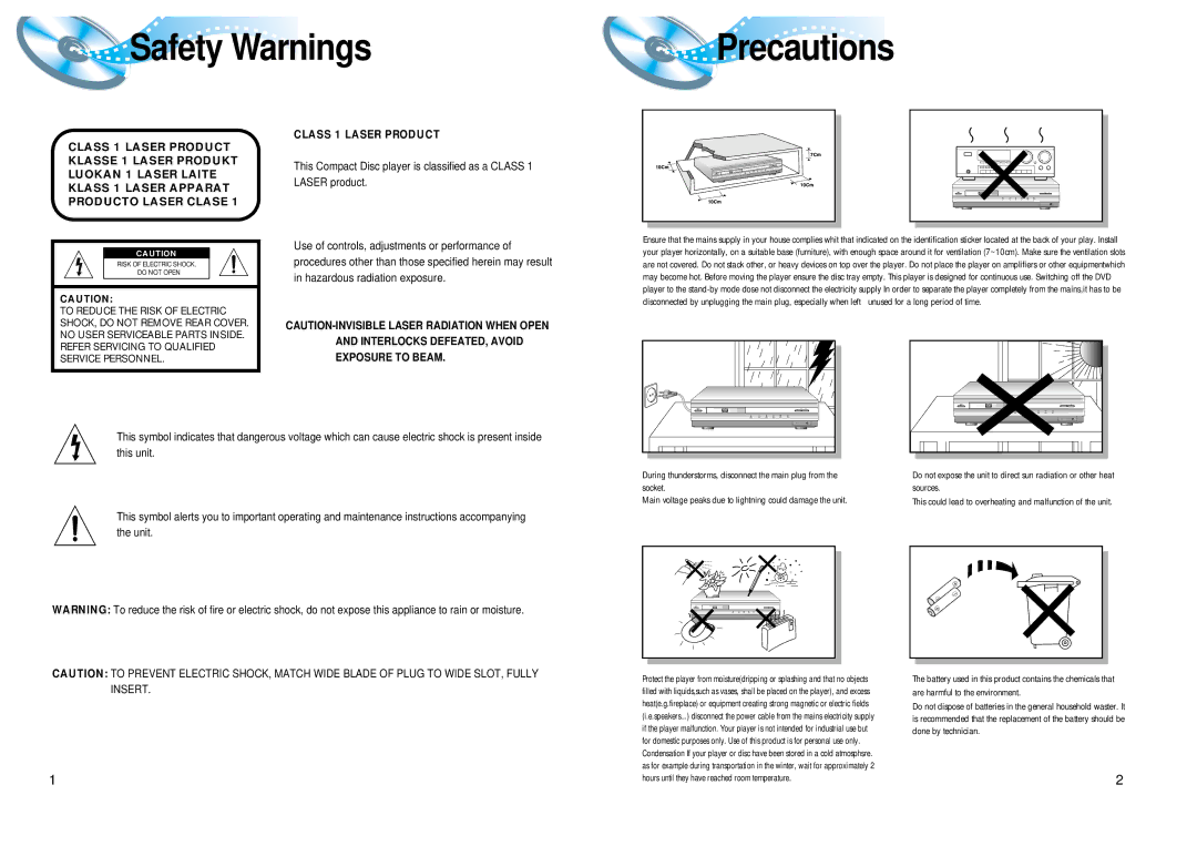 Samsung AH68-01008B instruction manual Safety Warnings Precautions 