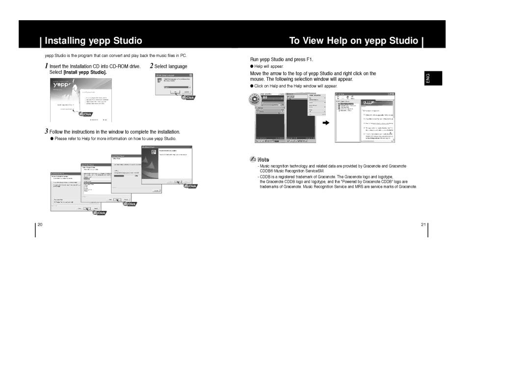 Samsung AH68-01633B manual Installing yepp Studio, To View Help on yepp Studio, Run yepp Studio and press F1 