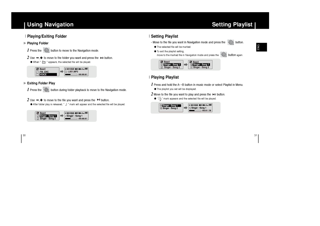 Samsung AH68-01633B manual Setting Playlist, Playing/Exiting Folder, Playing Playlist 