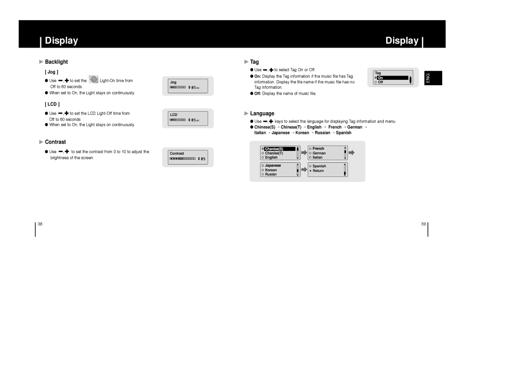 Samsung AH68-01633B manual Backlight, Contrast, Tag, Language 