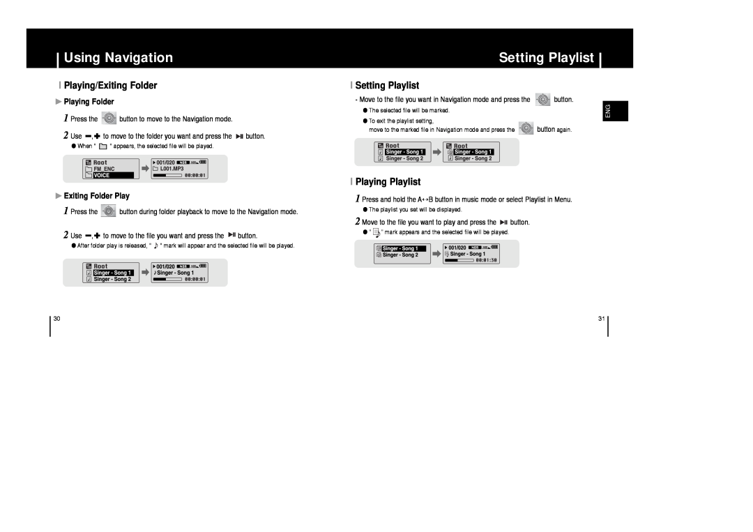 Samsung AH68-01633B manual I Playing/Exiting Folder, I Setting Playlist, I Playing Playlist, Playing Folder 