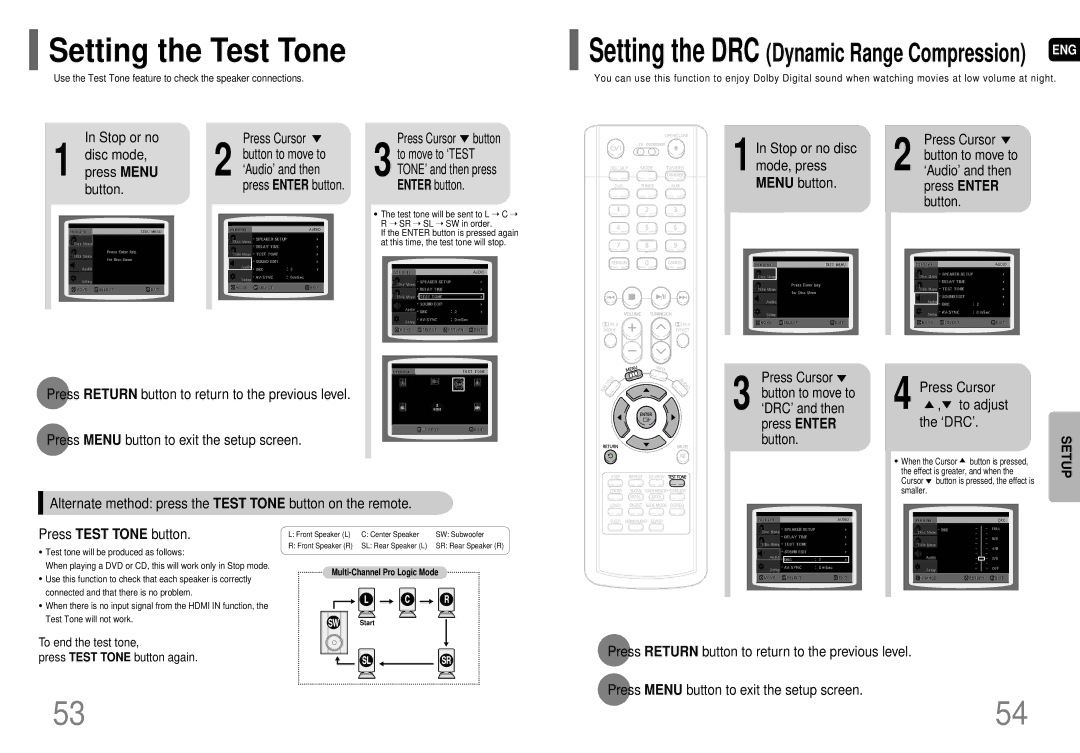 Samsung AH68-01663S instruction manual Setting the Test Tone 