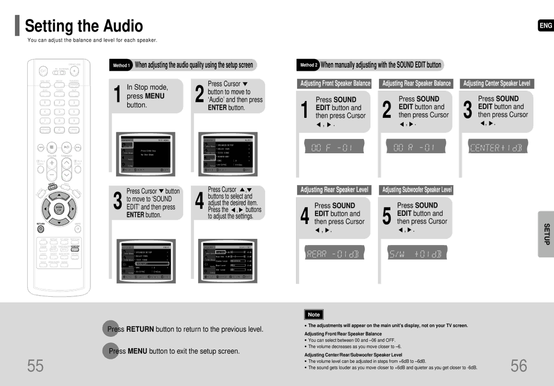 Samsung AH68-01663S instruction manual Setting the Audio, Press Sound 