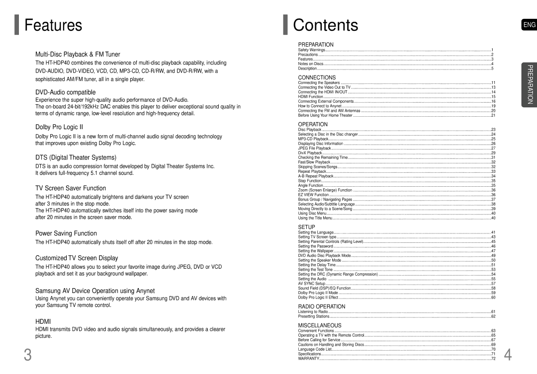 Samsung AH68-01663S instruction manual Features, Contents 