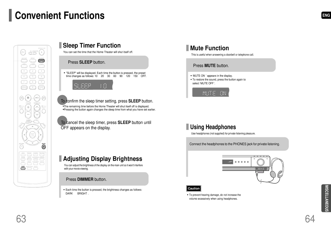 Samsung AH68-01663S Convenient Functions, Press Sleep button, To confirm the sleep timer setting, press Sleep button 