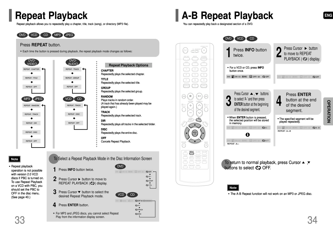 Samsung AH68-01663S A-BRepeat Playback, Press REPEAT button, Press INFO button twice, Press Cursor button, Press ENTER 