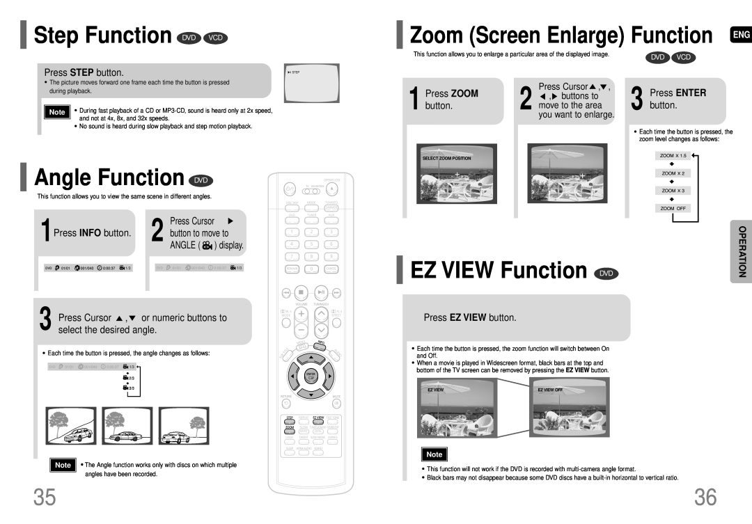 Samsung AH68-01663S Step Function DVD VCD, Angle Function DVD, EZ VIEW Function DVD, Zoom Screen Enlarge Function, Dvd Vcd 