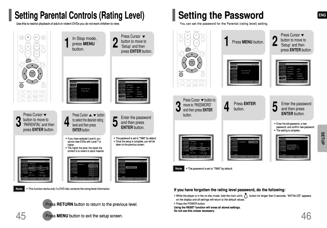 Samsung AH68-01663S instruction manual Setting the Password, Setting Parental Controls Rating Level 