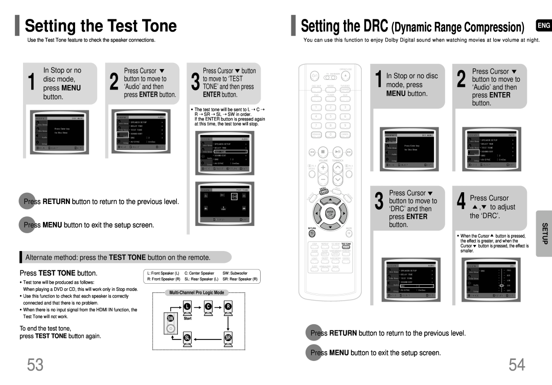 Samsung AH68-01663S instruction manual Setting the Test Tone, Setting the DRC Dynamic Range Compression 