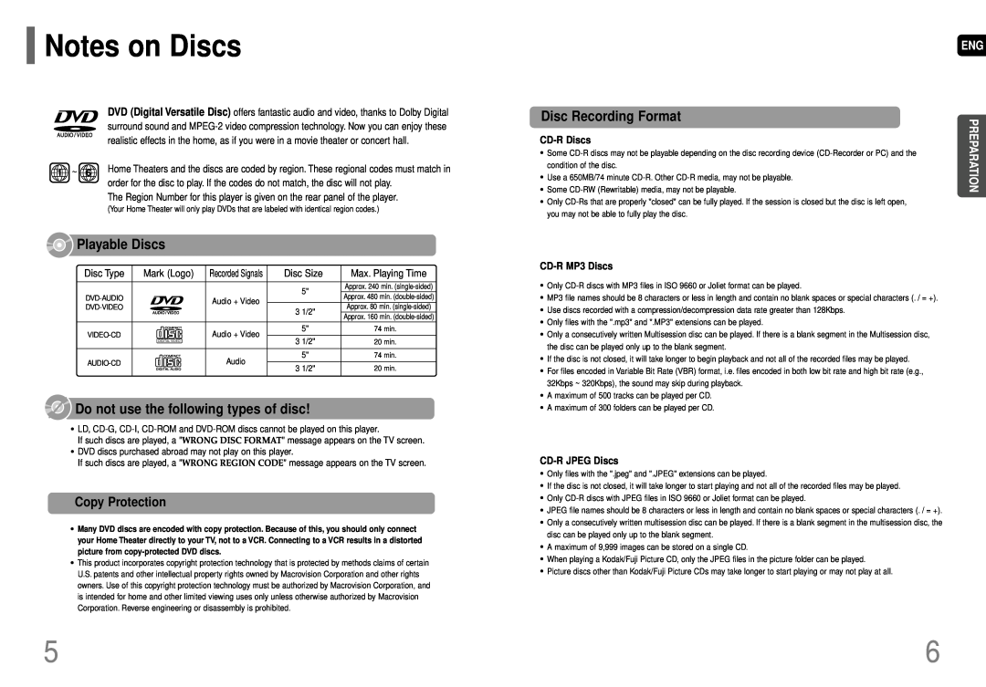 Samsung AH68-01663S instruction manual Notes on Discs, Copy Protection, CD-RDiscs, CD-RMP3 Discs, CD-RJPEG Discs 
