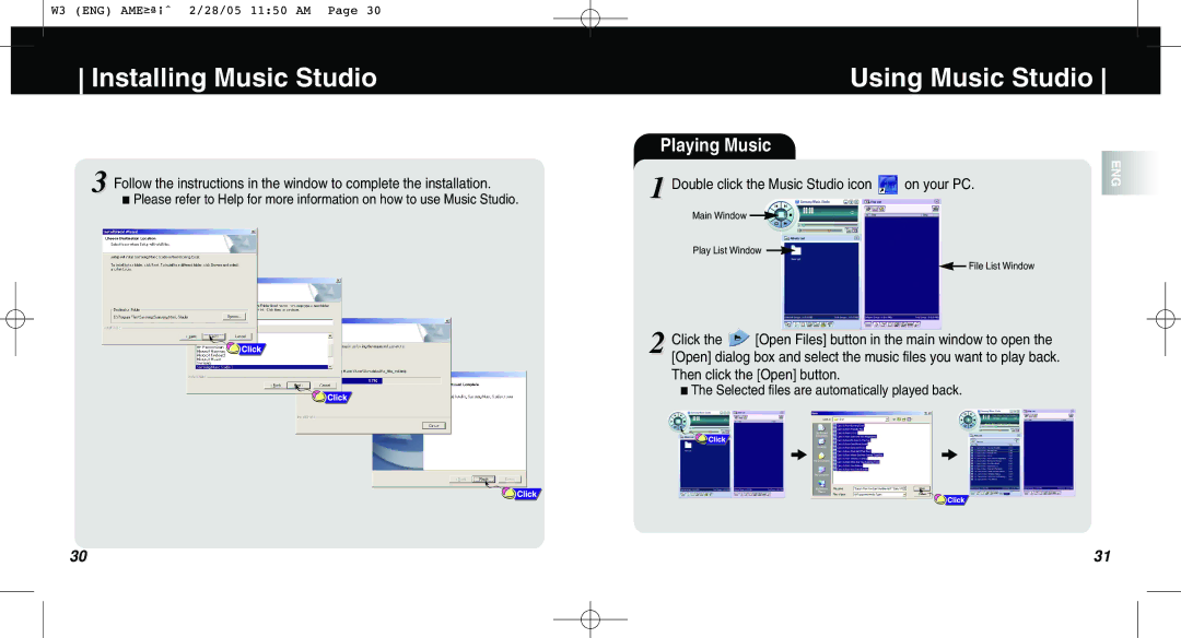 Samsung AH68-01669B manual Using Music Studio, Playing Music, Selected files are automatically played back 