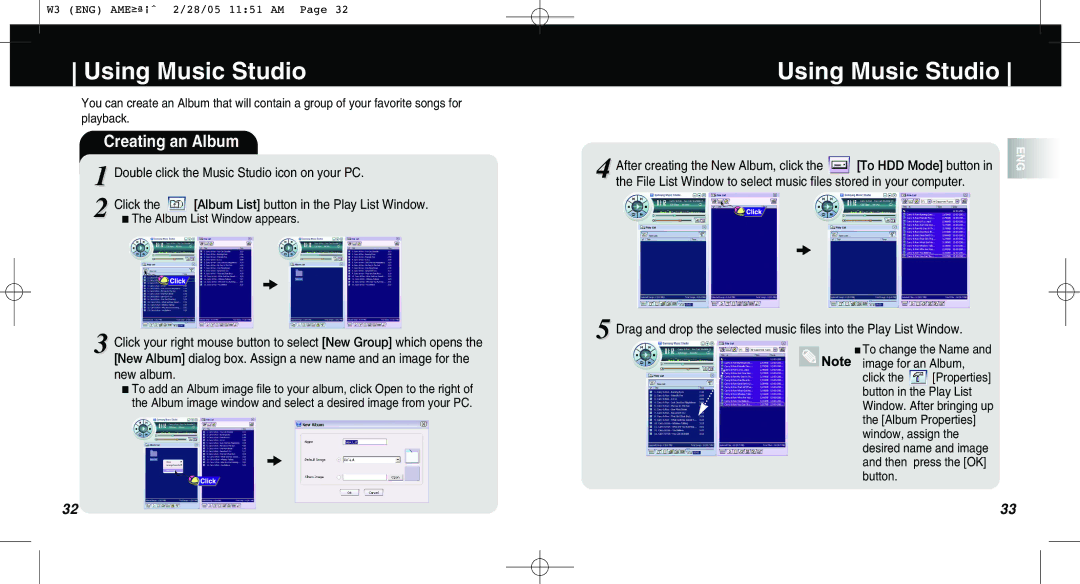 Samsung AH68-01669B manual Creating an Album, Album List Window appears, After creating the New Album, click 