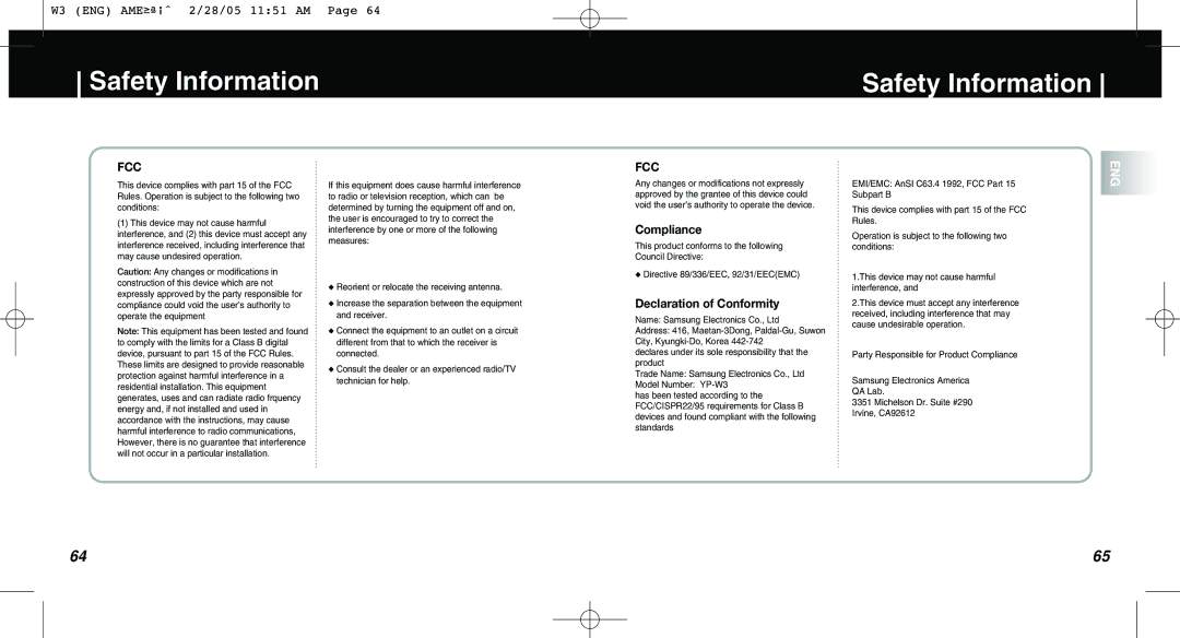 Samsung AH68-01669B manual Safety Information, Fcc 