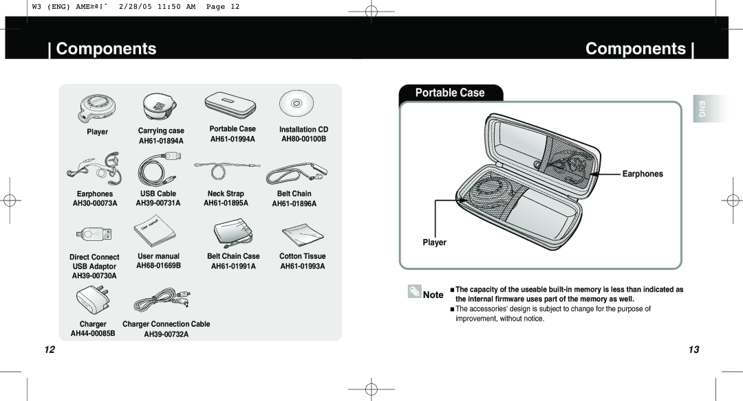 Samsung AH68-01669B manual Components, Portable Case 