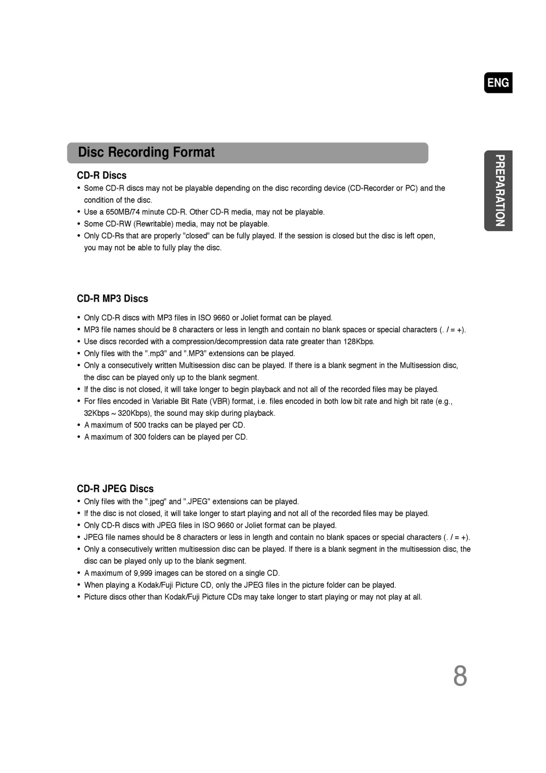 Samsung AH68-01701V manual Disc Recording Format 