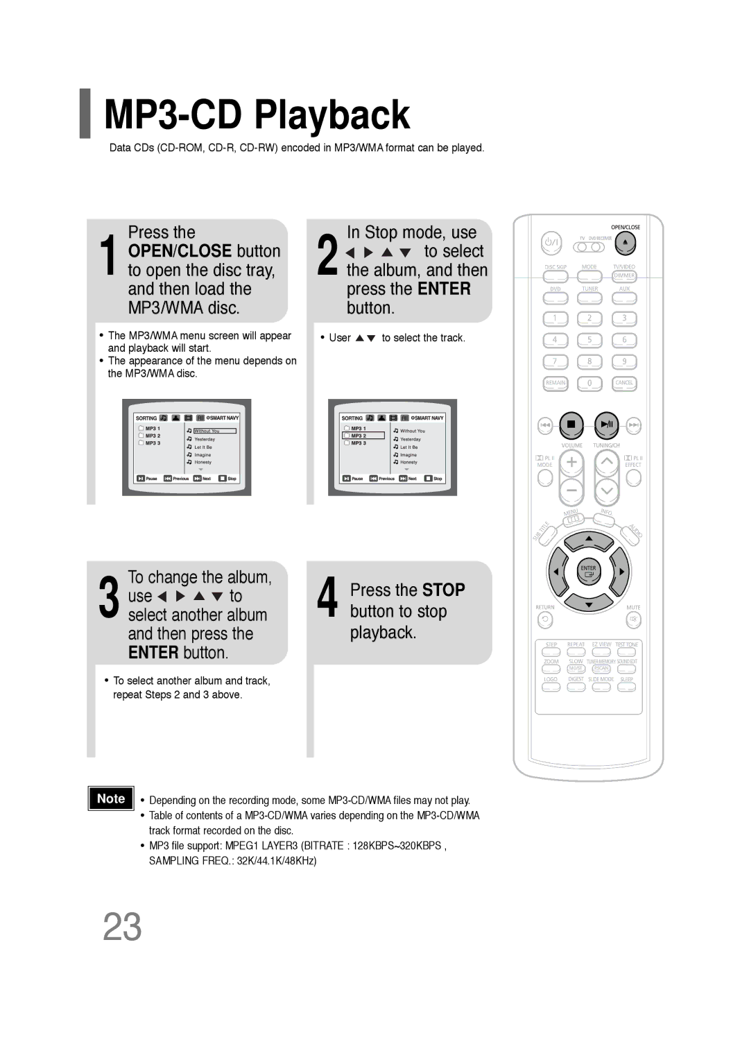 Samsung AH68-01701V manual MP3-CD Playback, Press, To change the album 