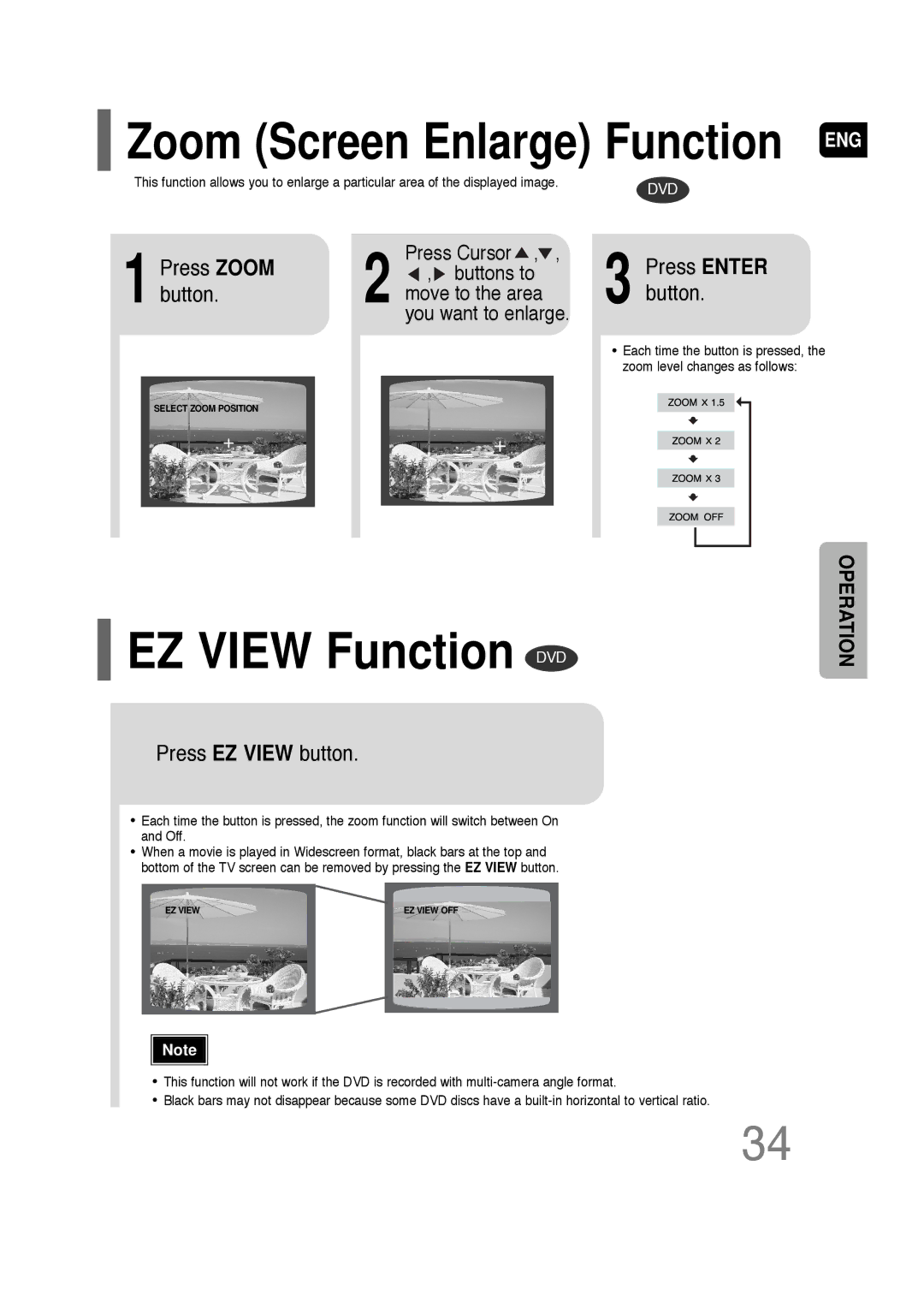 Samsung AH68-01701V manual EZ View Function DVD, Press EZ View button 